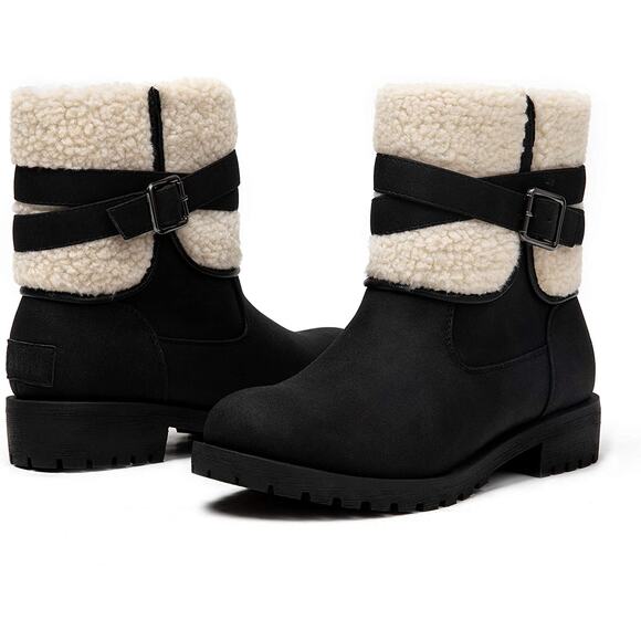 Women Warm Boots Chunky Heel Round Toe Winter Snow Ankle Booties Size 5.5 - Picture 1 of 7
